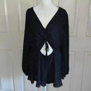 Victoria’s Secret Black And White Polka Dot Sheer Cutout Front/Open Back Romper